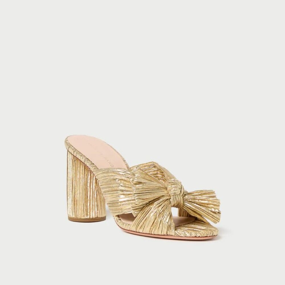 Loeffler Randall Penny Gold Pleated Bow Heel SOLD OUT SIZE 9.5